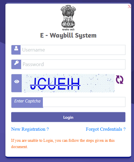 E way Bill Online Login Page