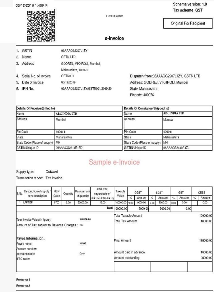 Sample of E-Invoice Foramt