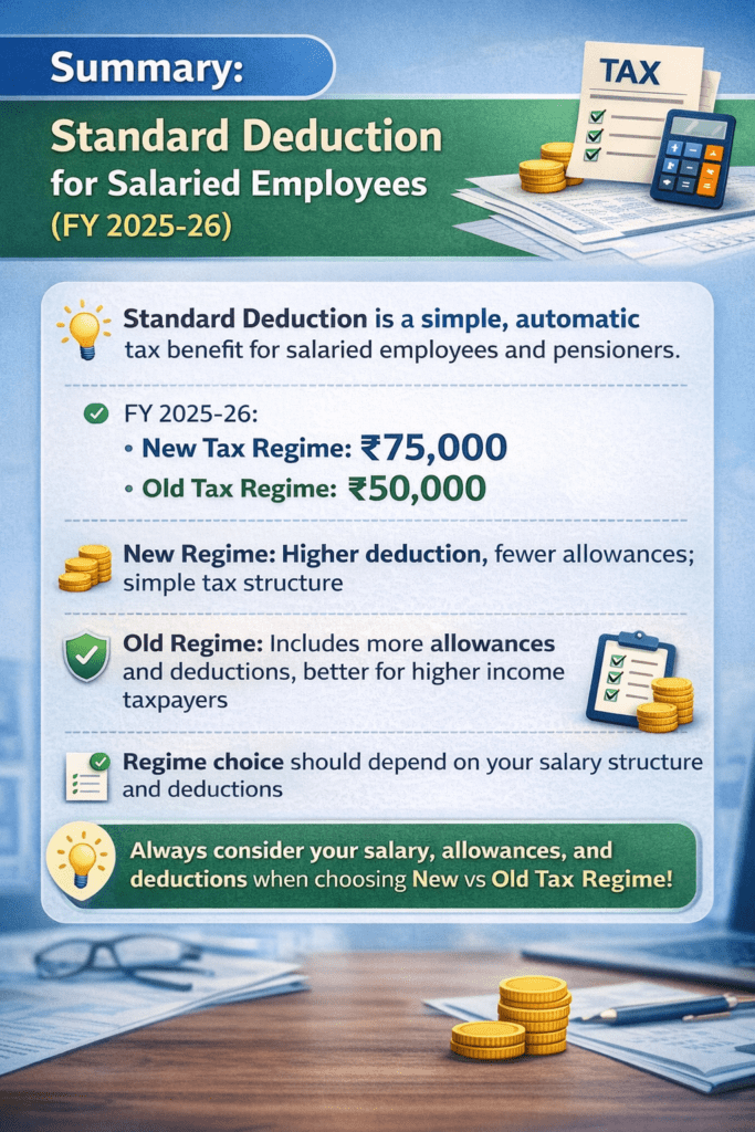 Summery of Standard Deduction for Salary FY 2025-26: Save More Tax