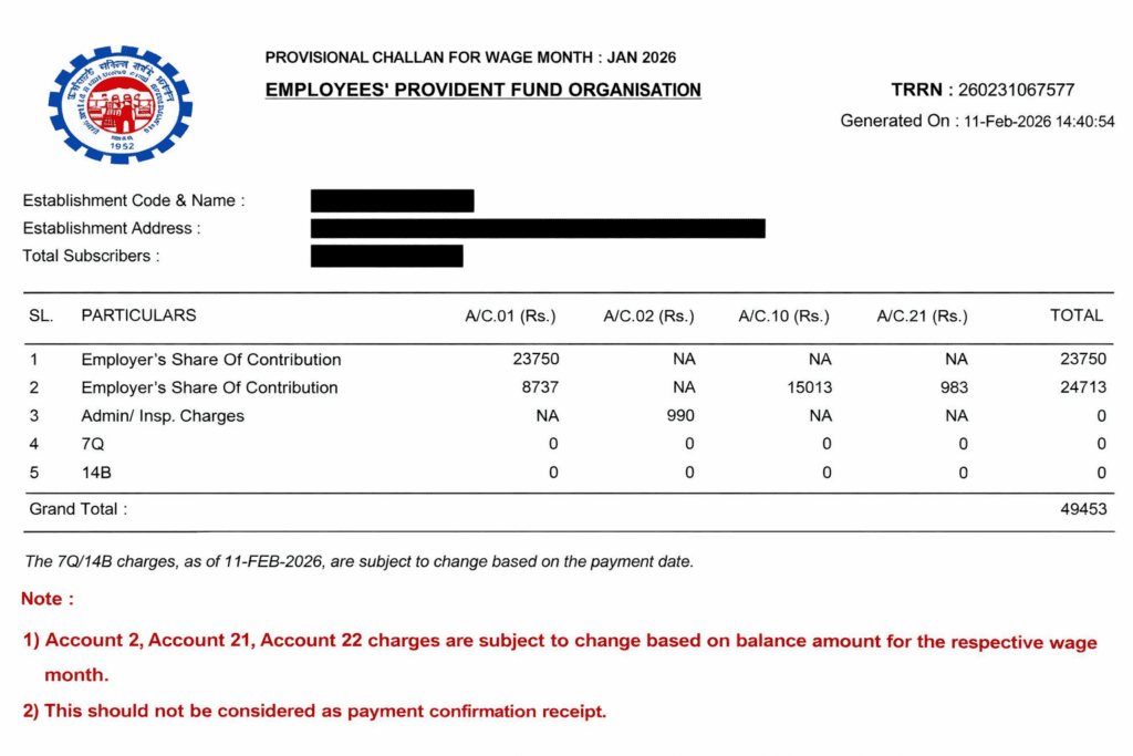 EPF Late Payment Charges Challan Feb-2026